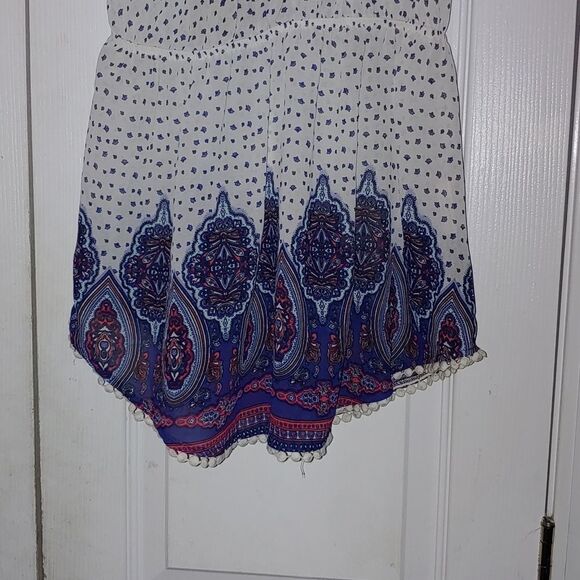 Jolt white blue off the shoulder boho top Sz XS - Picture 2 of 6
